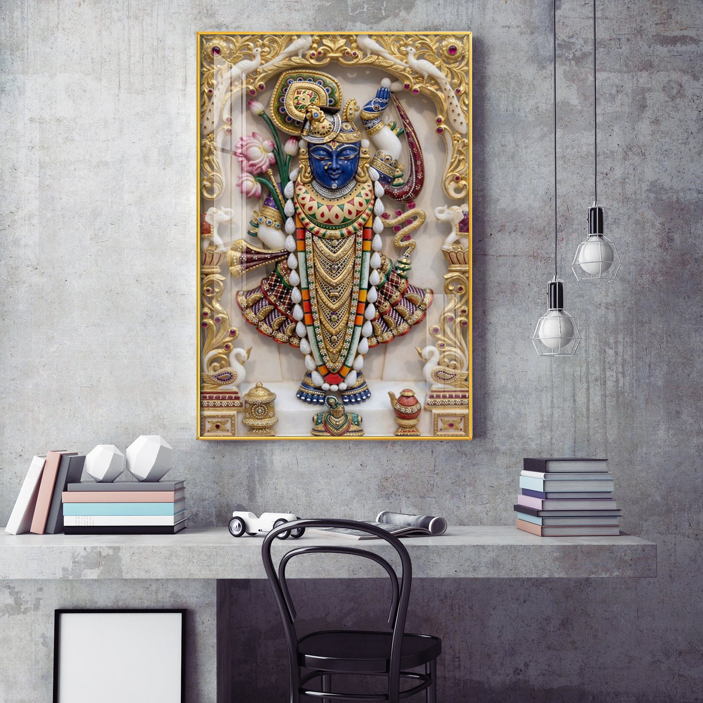 Shrinathji Maharaj Glass Finish Vertical Wall Art