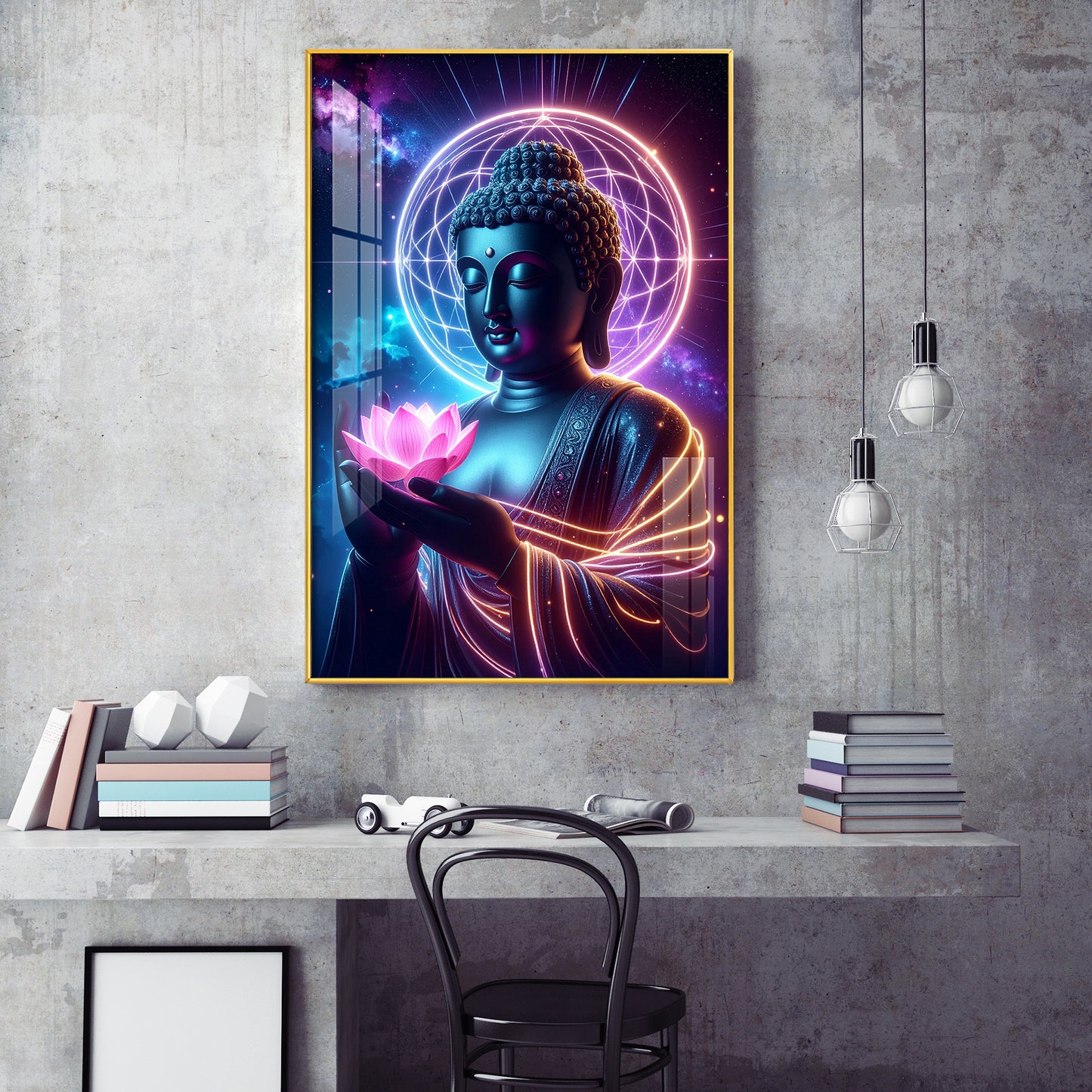Divine Blessings Of Buddha Glass Finish Vertical Wall Art