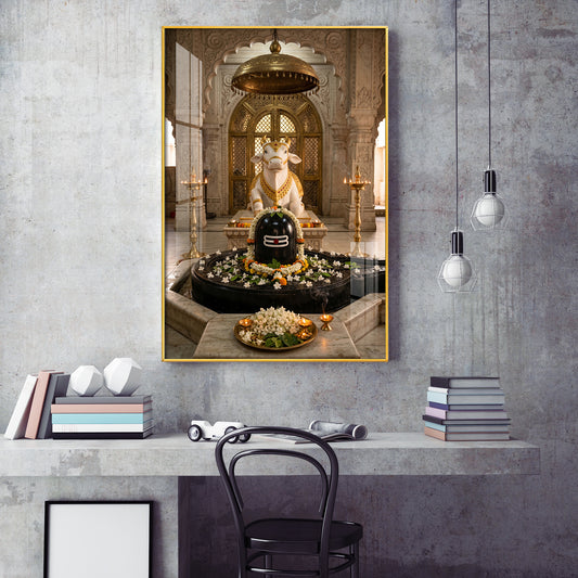 Hindu God Shiva Lingam Glass Finish Vertical Wall Art