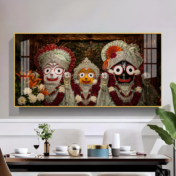 Lord Jagannath, Balabhadra & Subhadra Glass Finish Horizontal Wall Art