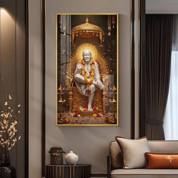 Sai Baba Darbar Glass Finish Vertical Wall Art