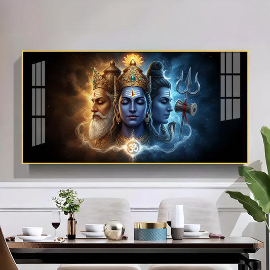 Trimurti Brahma, Vishnu, & Shiva Glass Finish Horizontal Wall Art