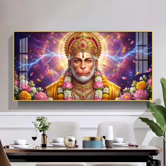 Hanuman Ji Glass Finish Horizontal Wall Art