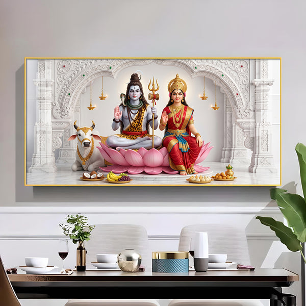 Lord Shiva & Goddess Parvati Glass Finish Horizontal Wall Art