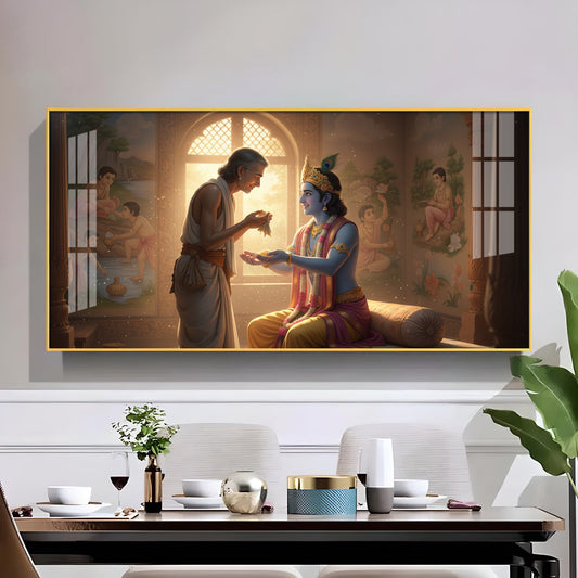 Shree Krishna With Sudama Ji Glass Finish Horizontal Wall Art
