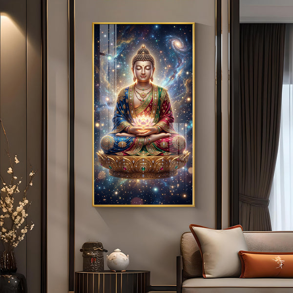 Tranquil Buddha Glass Finish Vertical Wall Art