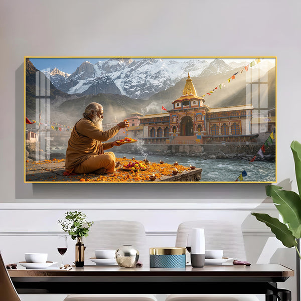 Divine Badrinath Dham Glass Finish Horizontal Wall Art
