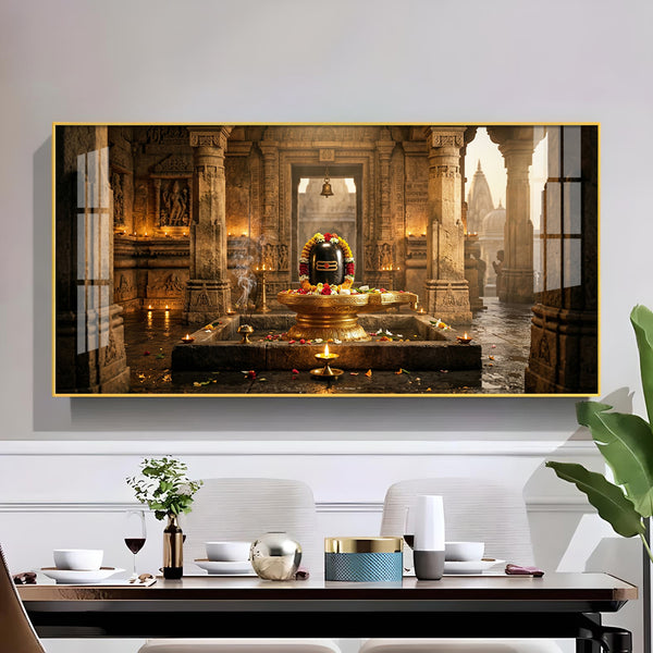 Shivling Temple Mystical Presence Glass Finish Horizontal Wall Art