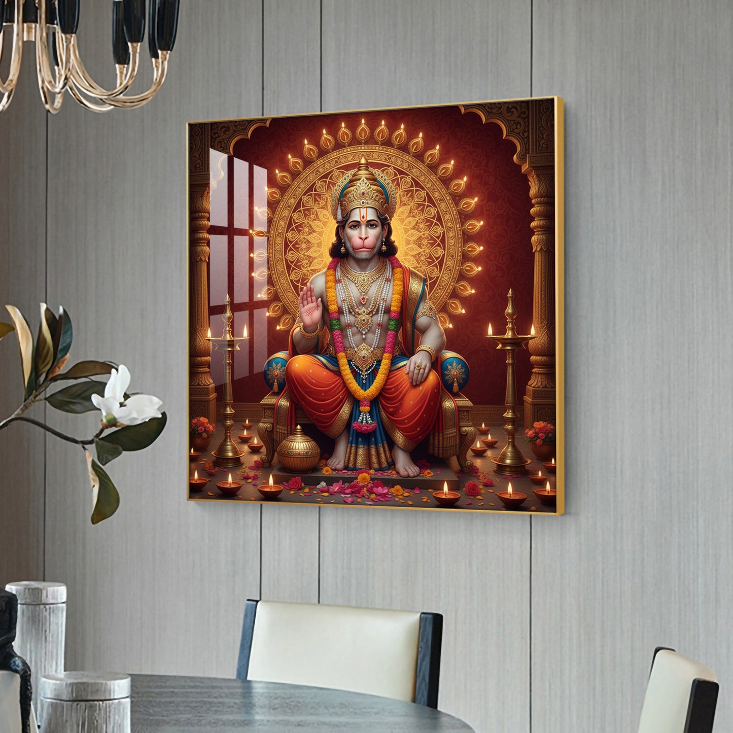 Divine Lord Hanuman Ji Glass Finish Square Wall Art