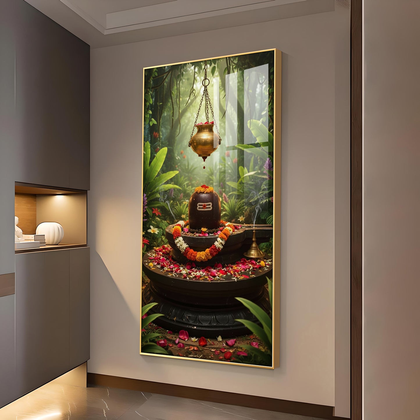 Shiv Shankar Glass Finish Vertical Wall Art