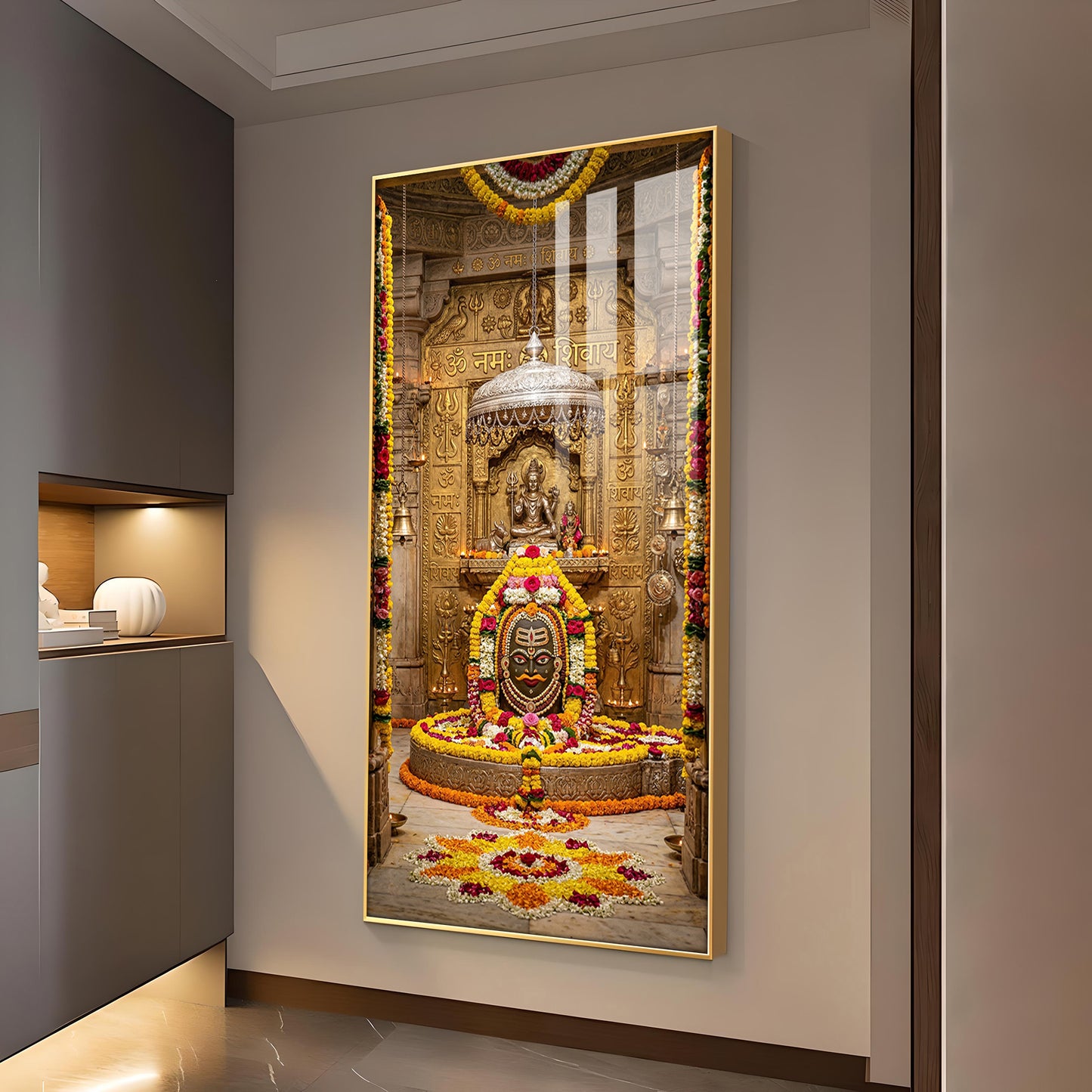 Mahakaleshwar Jyotirlinga Glass Finish Vertical Wall Art