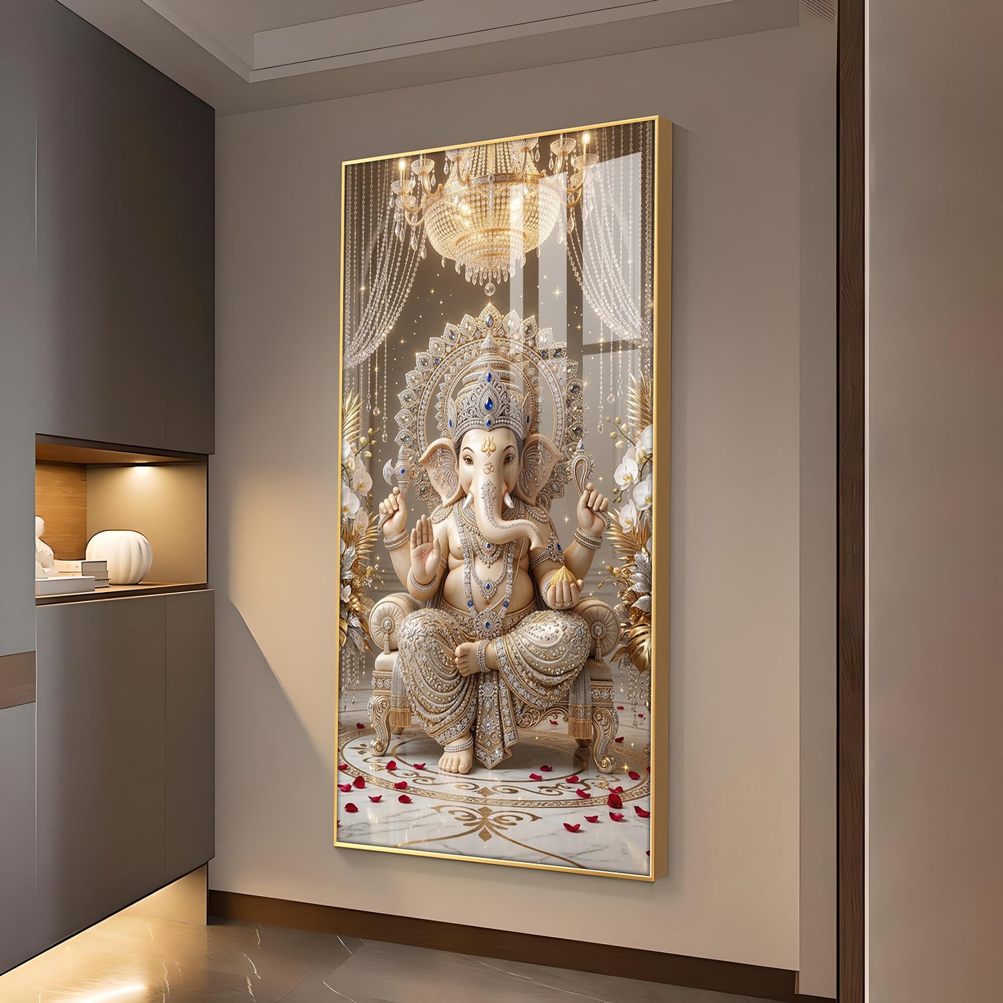 Jai Ganesh Deva Glass Finish Vertical Wall Art