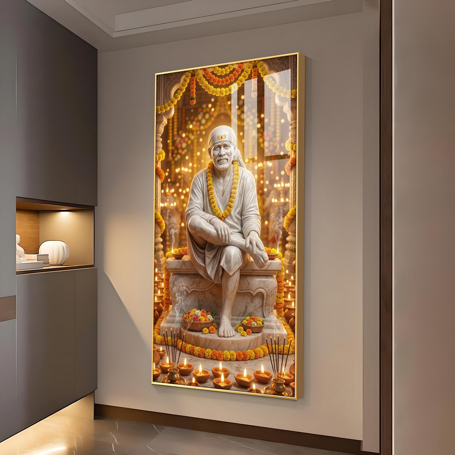 Om Sai Ram Glass Finish Vertical Wall Art