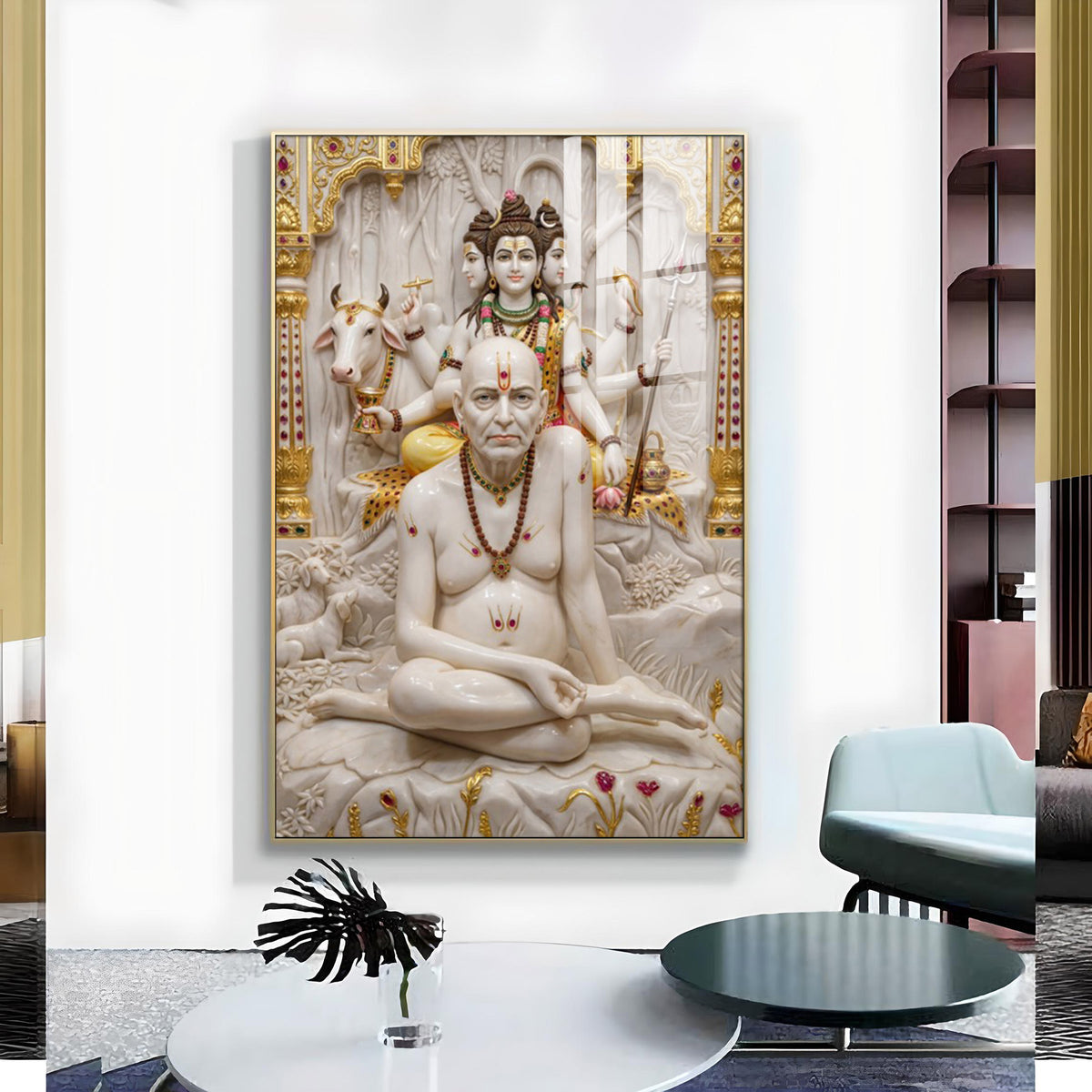 Swami Samarth Glass Finish Vertical Wall Art