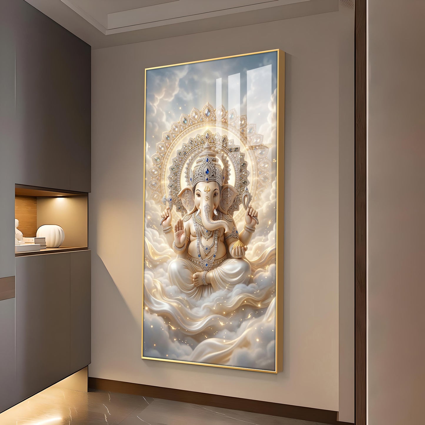 Ganpati Bappa Maurya Glass Finish Vertical Wall Art