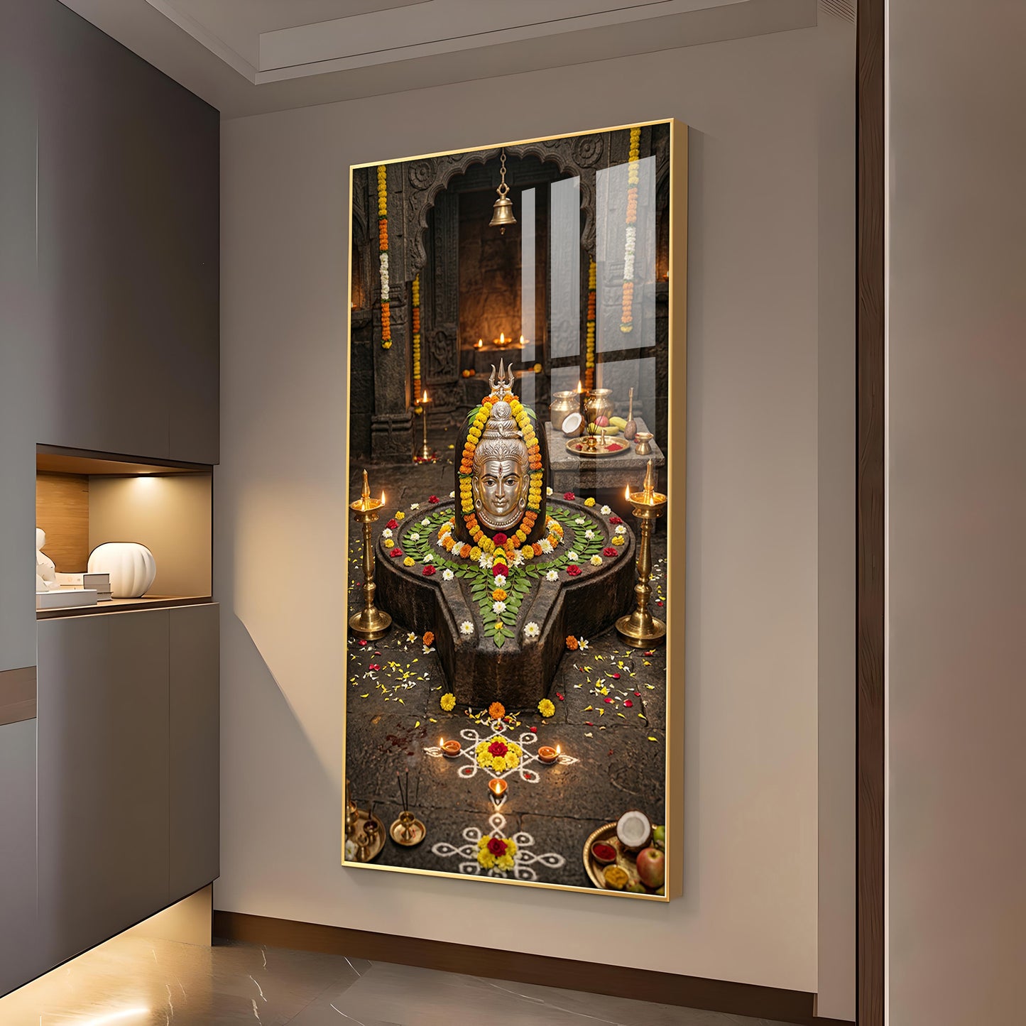 Divine Trimbakeshwar Jyotirlinga Glass Finish Vertical Wall Art