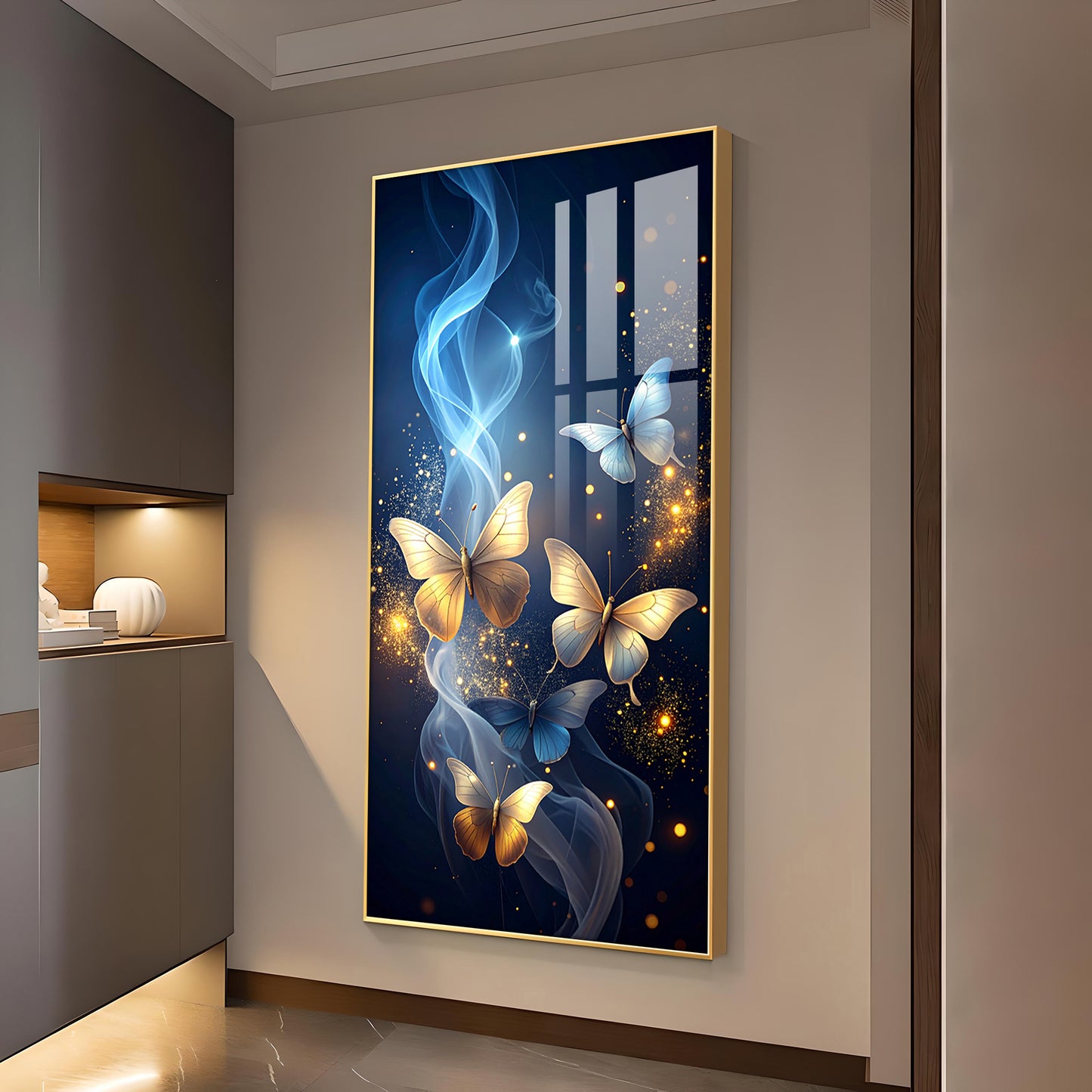 Cosmic Butterflies Glass Finish Vertical Wall Art