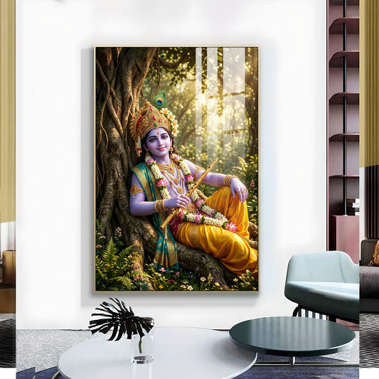 Shree Krishna Ji Glass Finish Vertical Wall Art