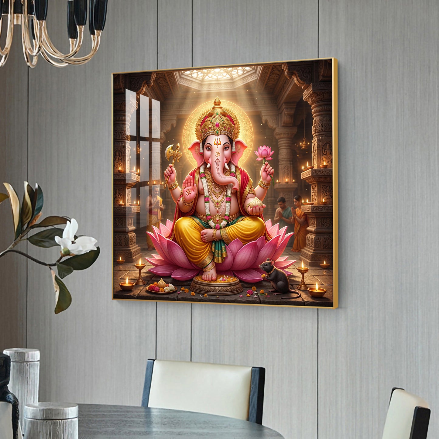 Ganapathi Glass Finish Square Wall Art