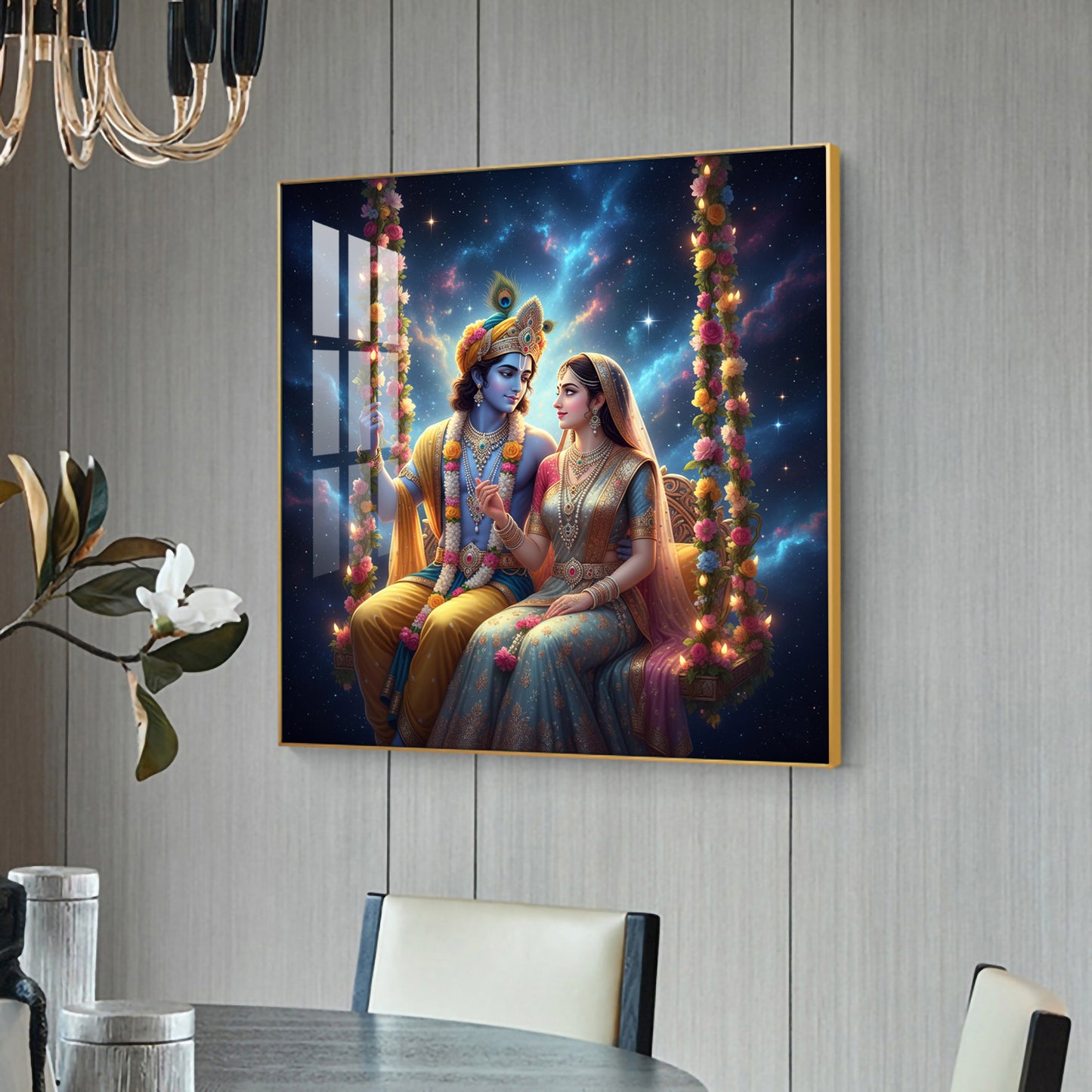 God Radha Krishna Glass Finish Square Wall Art