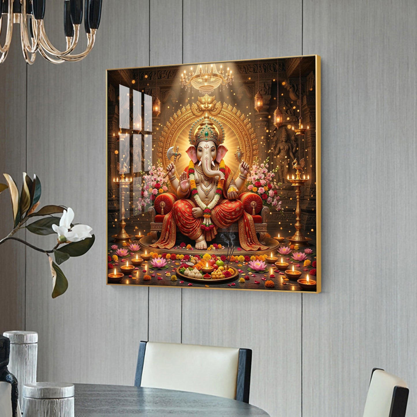 Hindu God Ganpati Ji Glass Finish Square Wall Art