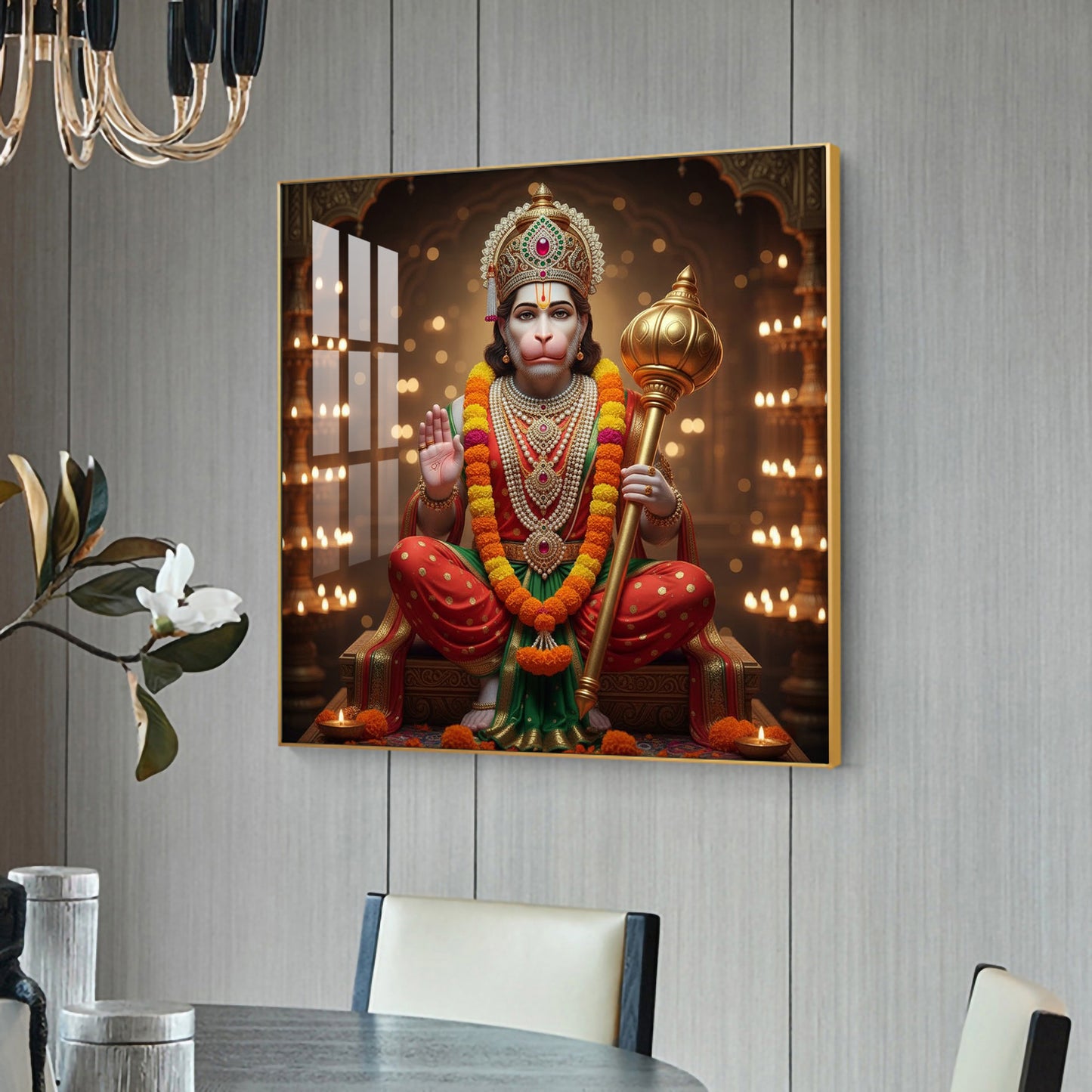 Pavan Putra Hanuman Ji Glass Finish Square Wall Art