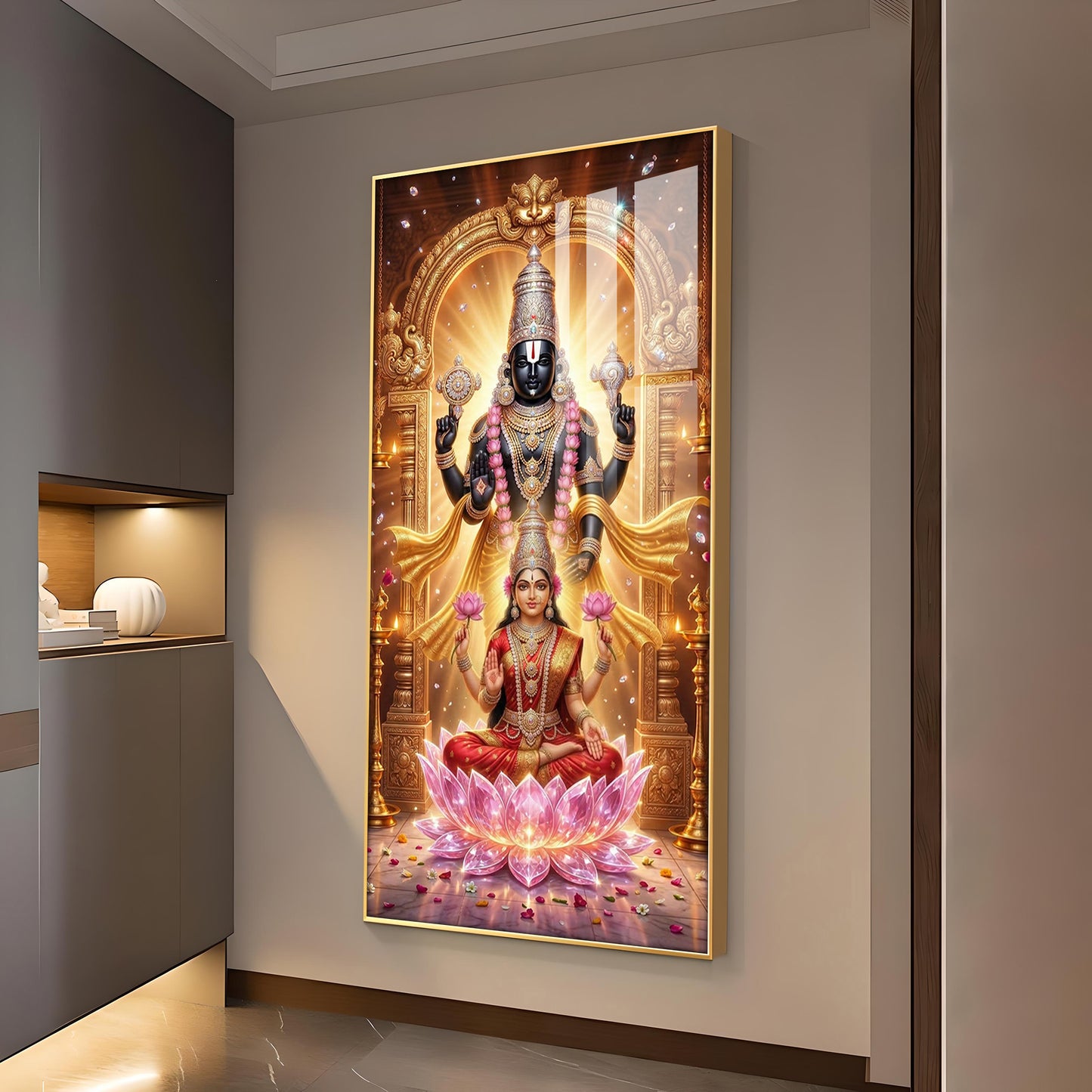 Lord Tirupati Balaji Glass Finish Vertical Wall Art