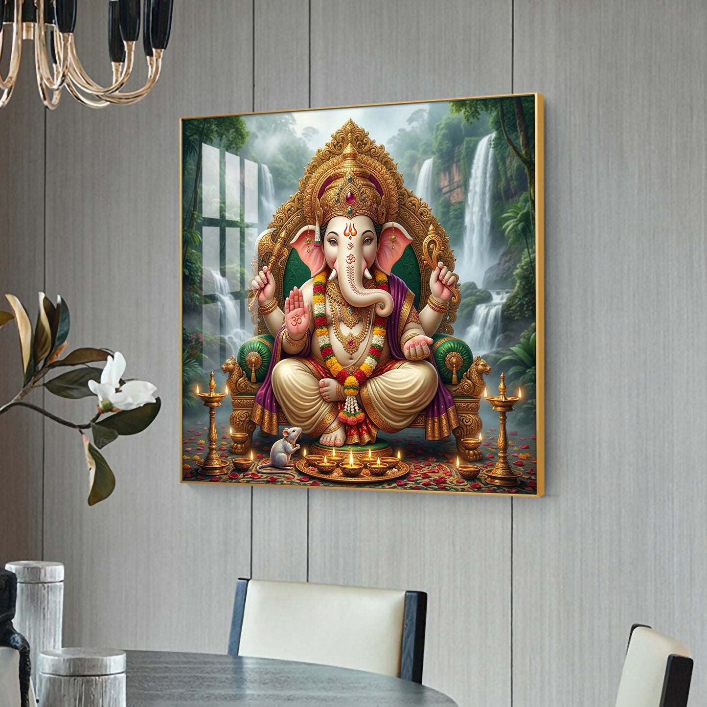 Jai Ganesh Deva Glass Finish Square Wall Art