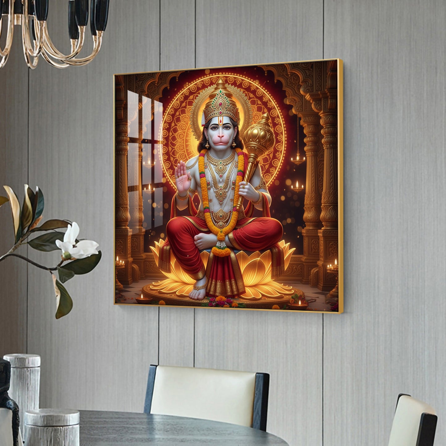 Ram Bhakt Hanuman Glass Finish Square Wall Art
