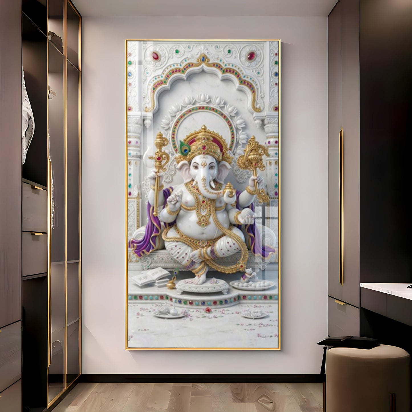 Lord Ganesha Ji Glass Finish Vertical Wall Art