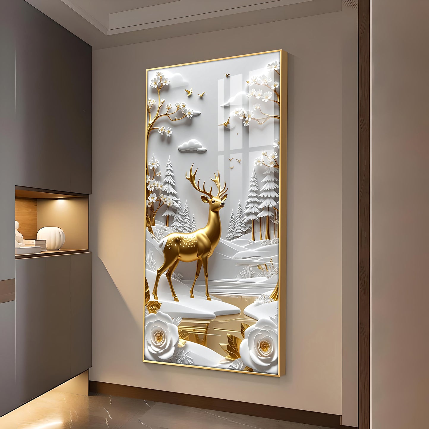 Deerlighted Forest Glass Finish Vertical Wall Art