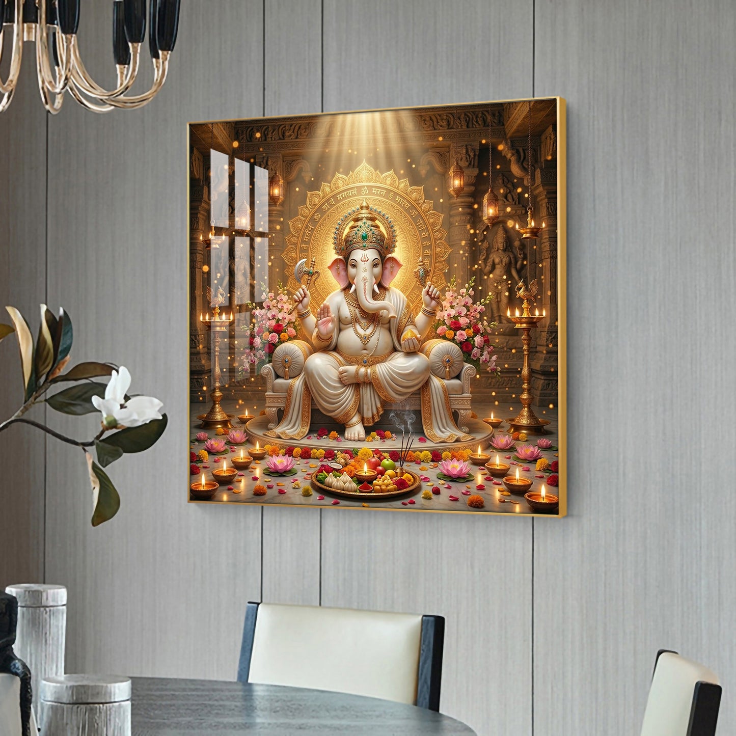 Ganapathi Ji Glass Finish Square Wall Art