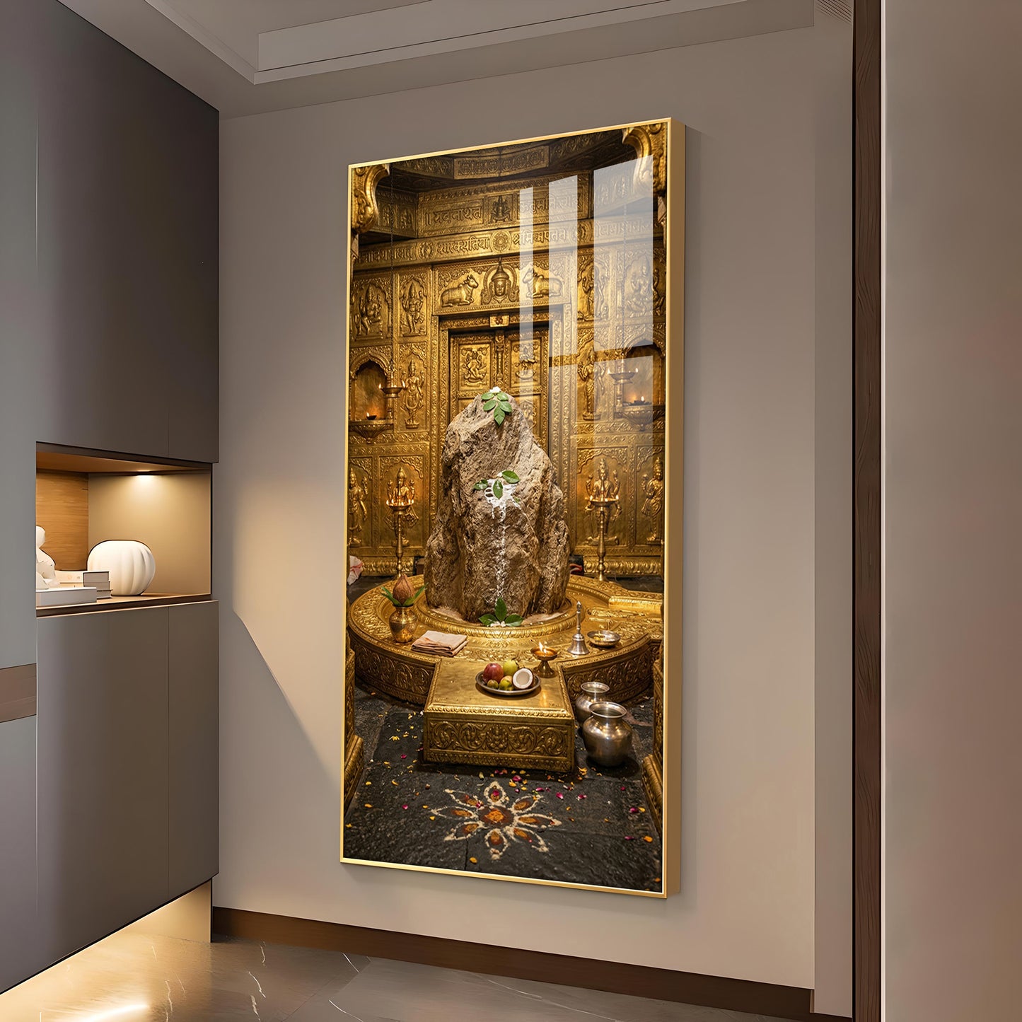 Divine Kedarnath Jyotirlinga Glass Finish Vertical Wall Art