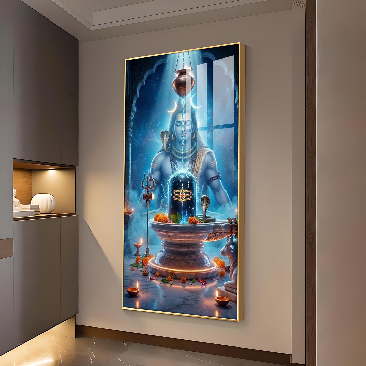 Lord Shiv Bhagwan Glass Finish Vertical Wall Art