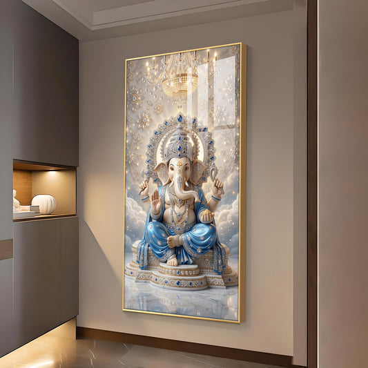 Shri Ganesh Ji Glass Finish Vertical Wall Art