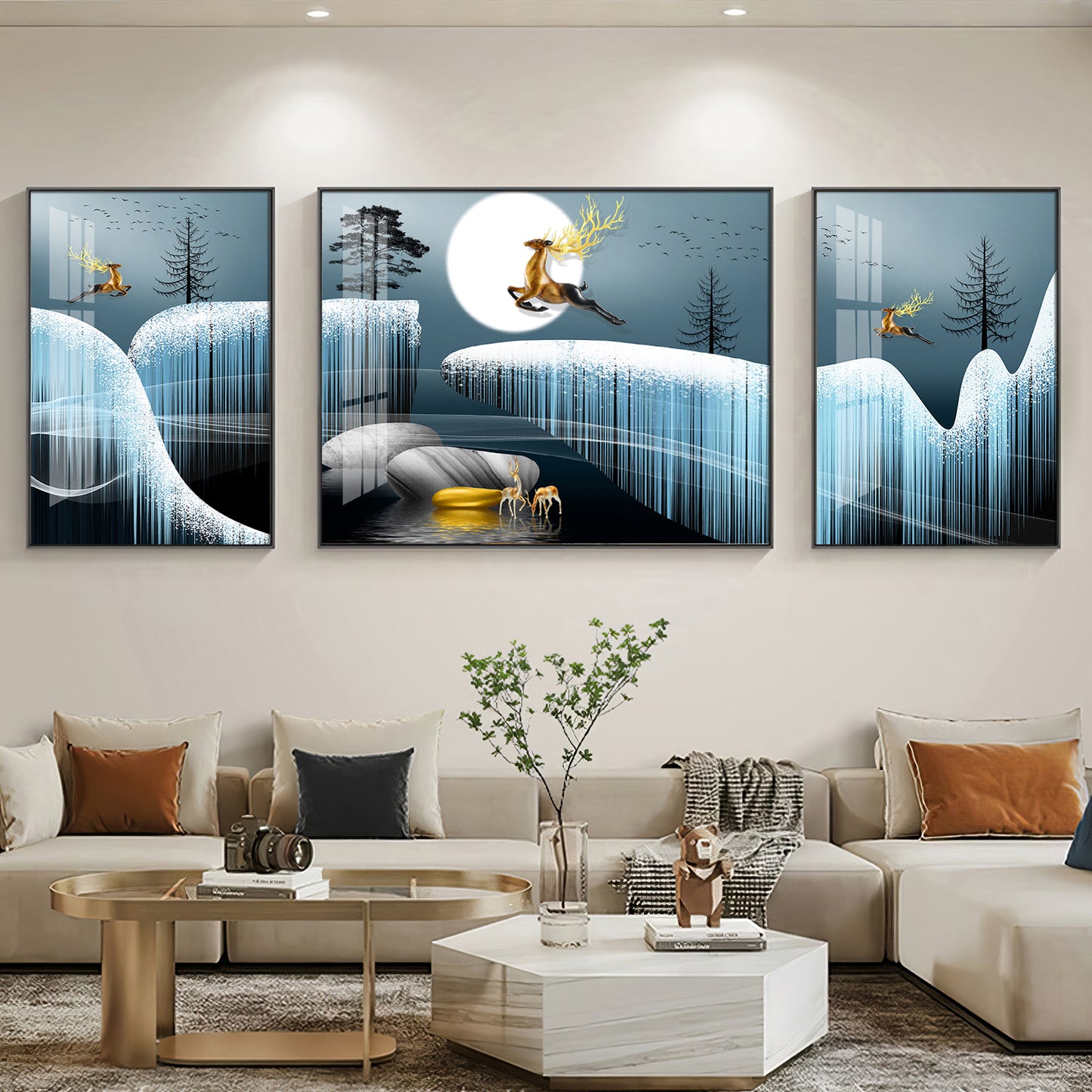 Snowy Haven Glass Finish Wall Art (Set Of 3)