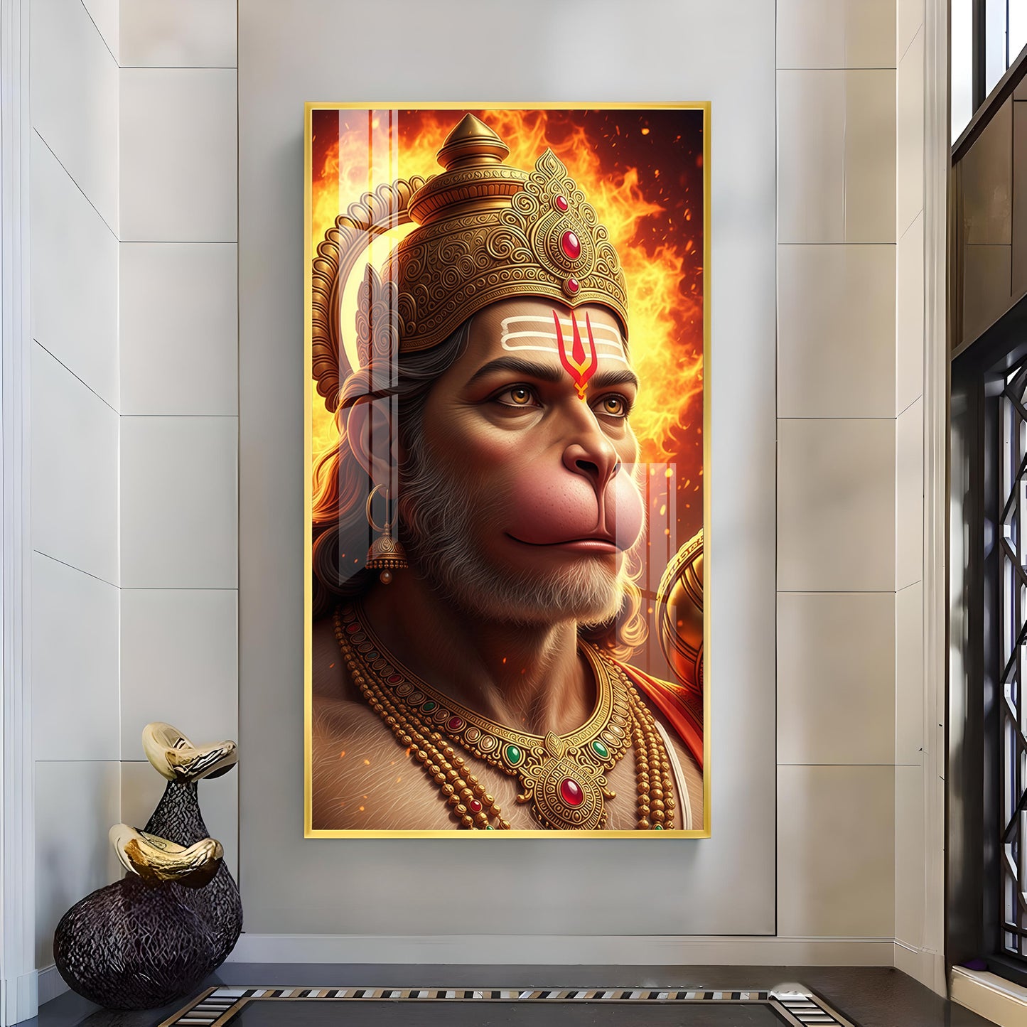 Ram Bhakt Hanuman Ji Glass Finish Vertical Wall Art