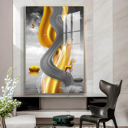 Serene Antlered Glass Finish Vertical Wall Art