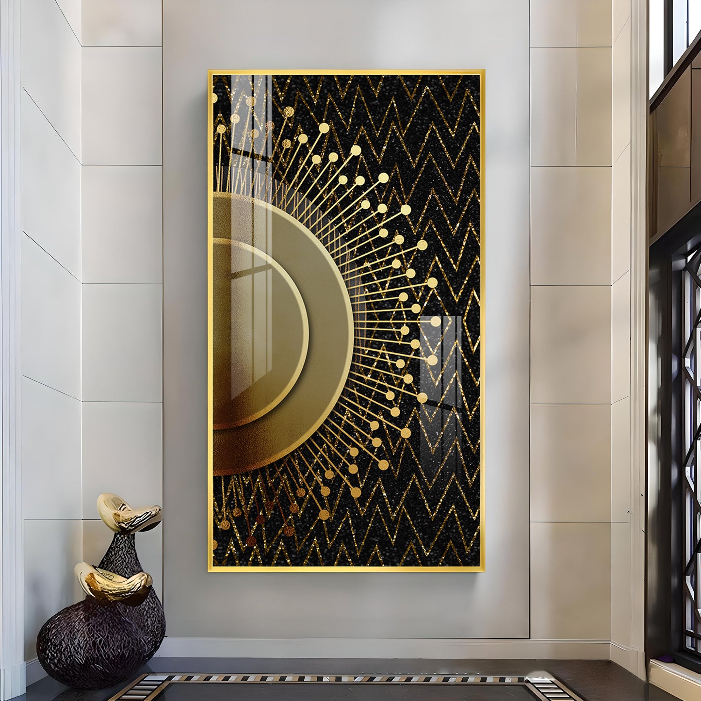 Striped Opulence Glass Finish Vertical Wall Art