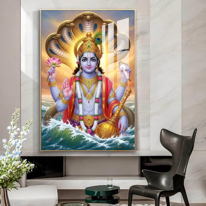 Sri Maha Vishnu Glass Finish Vertical Wall Art