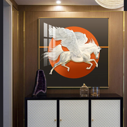 Aurora Pegasus Glass Finish Square Wall Art