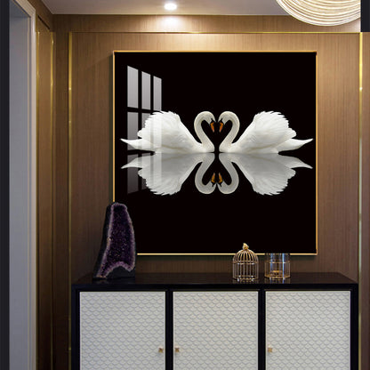 Ethereal Swan Mirage Glass Finish Square Wall Art