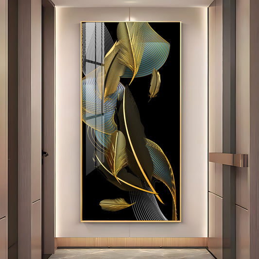 Luxe Leaf Dance Glass Finish Vertical Wall Art