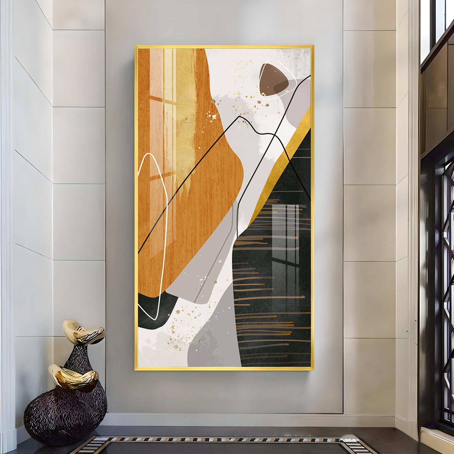 Noir Elegance Glass Finish Vertical Wall Art