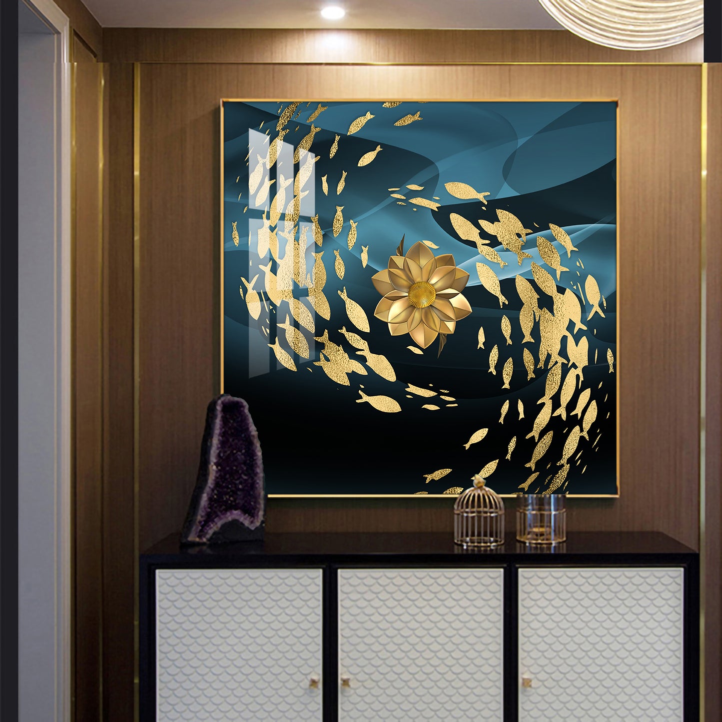 Ethereal Fishes Glass Finish Square Wall Art