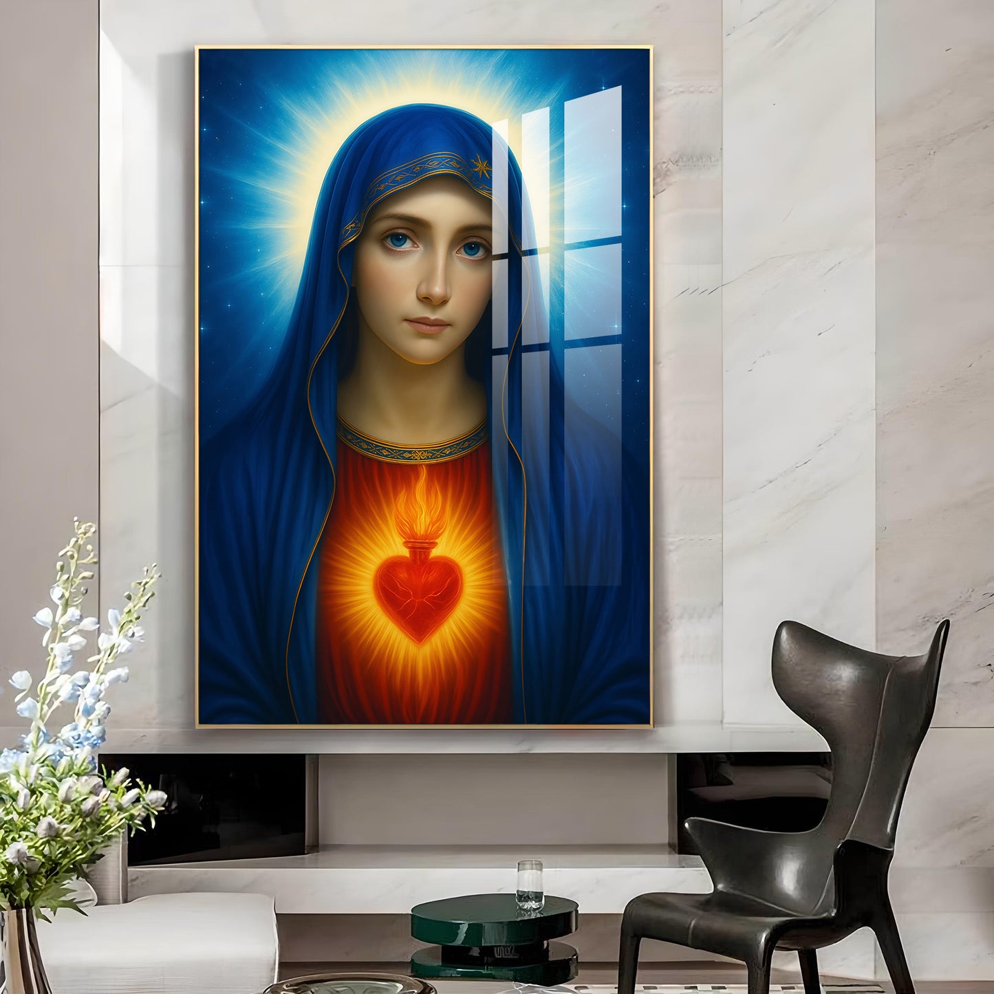 Mary Catholic Glass Finish Vertical Wall Art