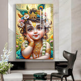 Lord Baby Krishna Glass Finish Vertical Wall Art