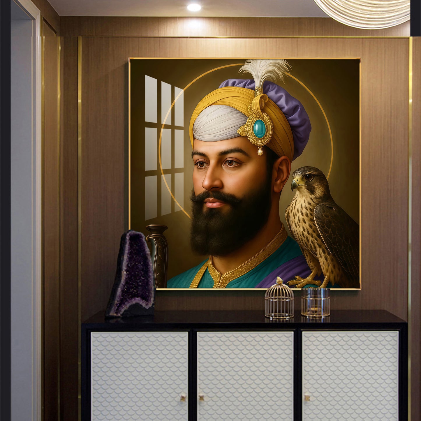 Waheguru Ji Glass Finish Square Wall Art