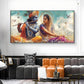 Radhe Krishna Loving Glass Finish Horizontal Wall Art
