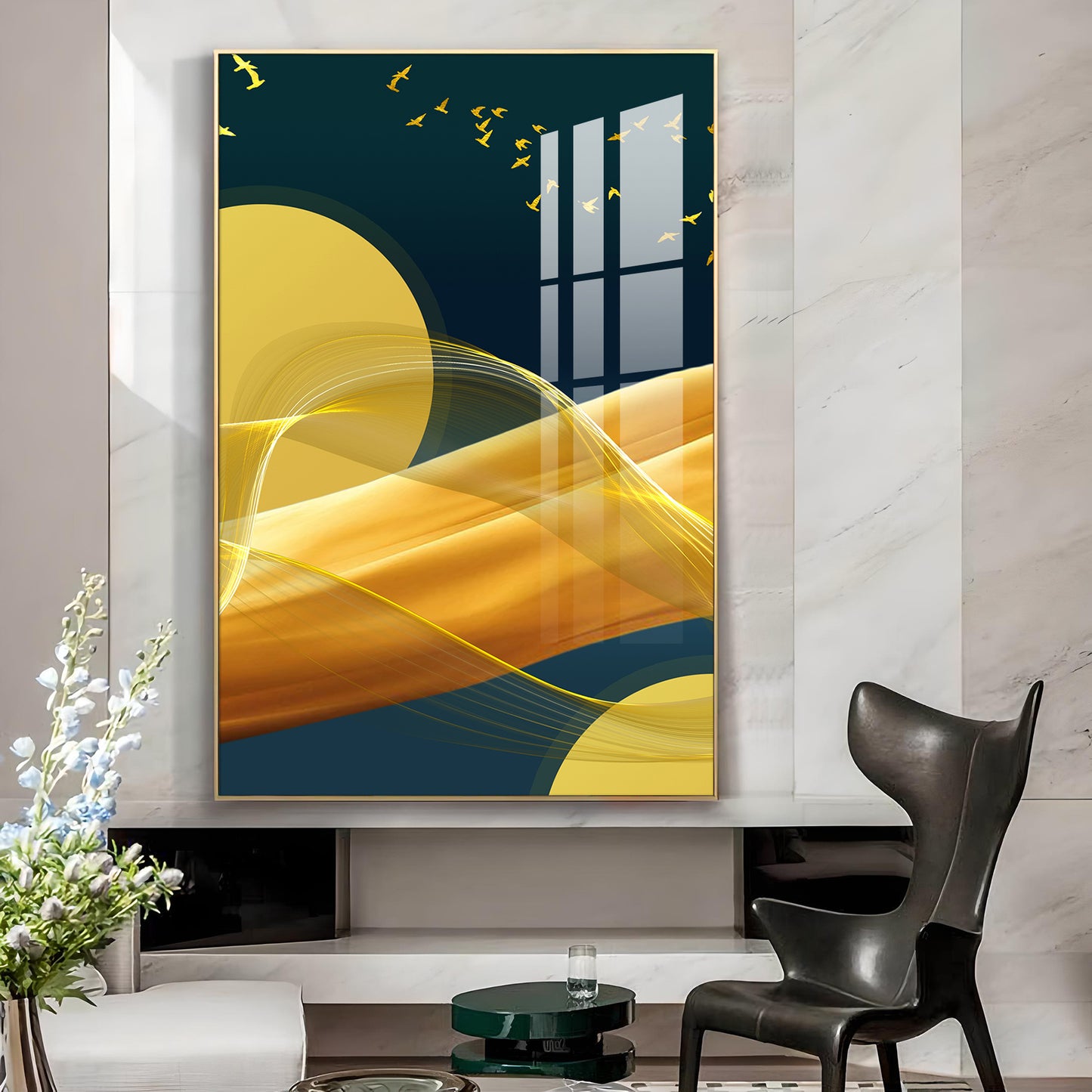 Sunlit Wave Mural Glass Finish Vertical Wall Art